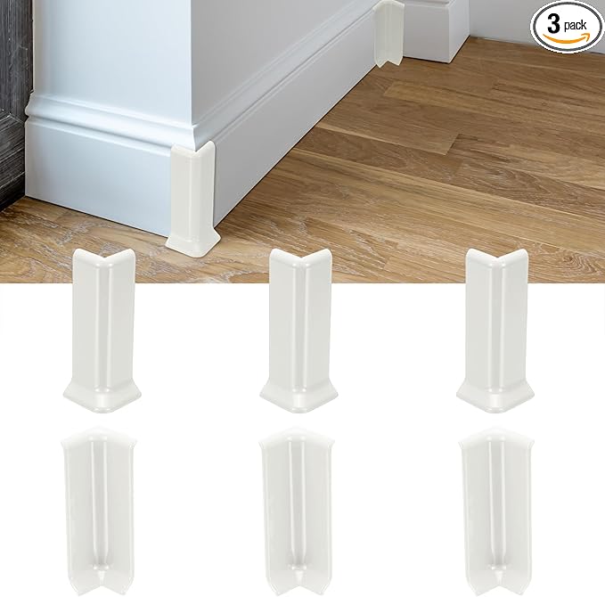 uxcell Self Adhesive Baseboard Corner Blocks, 4.07 Inch Wall Edge Corner Protector 3 Inside + 3 Outside Corners-Connector for Wall Floor Furniture Edge(White) by uxcell