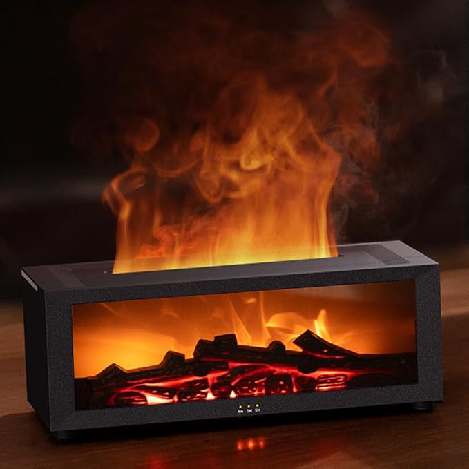 Essential Oil Diffuser, Fireplace Flame Oil Diffuser - Aromatherapy Aroma Humidifier, Upgrade 7 Flame Colors Noiseless 150ml Remote Control - Perfect for Bedroom Home Office (Fireplace Black) by SENMUL