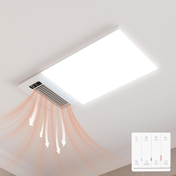 4 in 1 Bathroom Exhaust Fan with Light and Heater, 1900W Bathroom Heater Fan Light Combo, 180 CFM 1.0 Sone Ceiling Fan Remote Control Heater, Ventilation for Home, Bath, Hotel (Style 2) - Image 8
