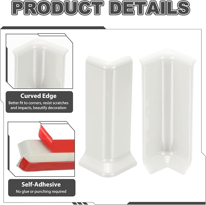 uxcell Self Adhesive Baseboard Corner Blocks, 2.2 Inch Wall Edge Corner Protector 3 Inside + 3 Outside Corners-Connector for Wall Floor Furniture Edge(White) - Image 4