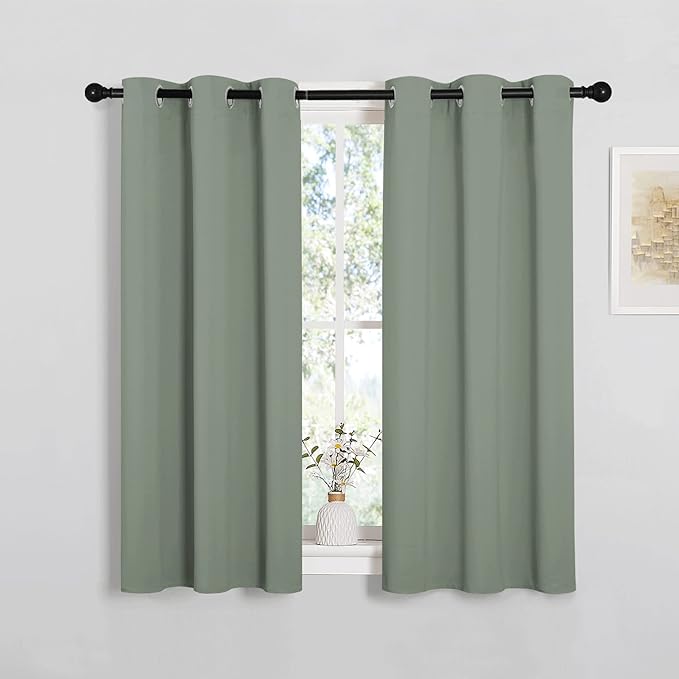 NICETOWN Bedroom Curtain Panels Blackout Draperies, Thermal Insulated Solid Grommet Blackout Curtains/Drapes (Greyish Green, 1 Pair, 34 by 45-inch) by NICETOWN