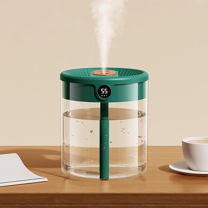 2L Humidifier, Double Nozzle Humidifier, Top Fill Cool Mist Humidifier, USB Humidifier with LCD Humidity Display, Large Capacity Fragrance Oil Diffuser for Home Bedroom[Green] - Image 5