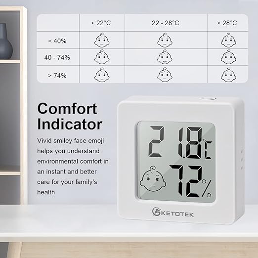KETOTEK 5 Pack Thermometer Room Hygrometer Indoor Mini Temperature and Humidity Monitor Digital Humidity Meter Gauge with Comfort Indicator for House Office Greenhouse - Image 5