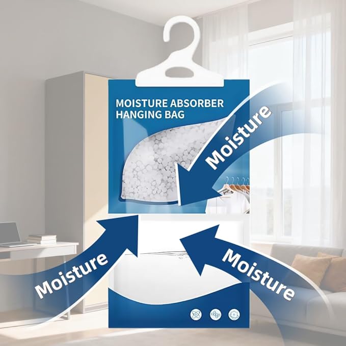 Moisture Absorbers Packets, Dehumidifier Bags, Hanging Moisture Absorber Bag, Humidity Packs,Closet Dehumidifier,Unscented Desiccant in Wardrobes, Bedrooms, Bathrooms,Kitchen (12 PACK) - Image 3