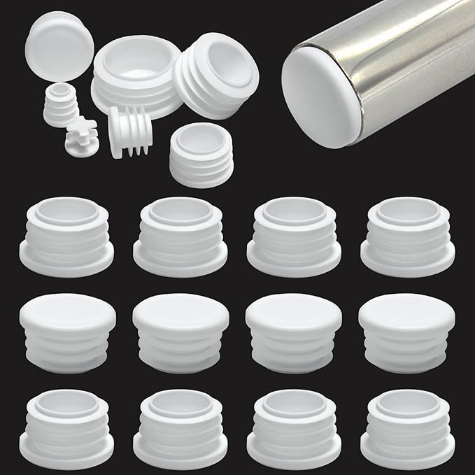 1-1/8"(28mm) Plastic Hole Plugs White -Round Chair Leg Caps, Flush Mount Pipe Plugs, Tubing End Caps for Metal&Wood Legs Tube, Outdoor Furniture Feet caps,for Pipe Wall thicknesses of 1.5-4 mm,12 PCS by EASYEAH