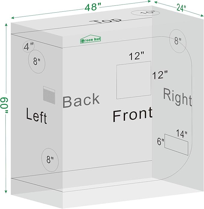 Indoor Grow Tent 48"x24"x60" 600D Mylar Hydroponic for Indoor Plant Tent with Observation Window and Removable Floor Tray 4x2 - Image 8