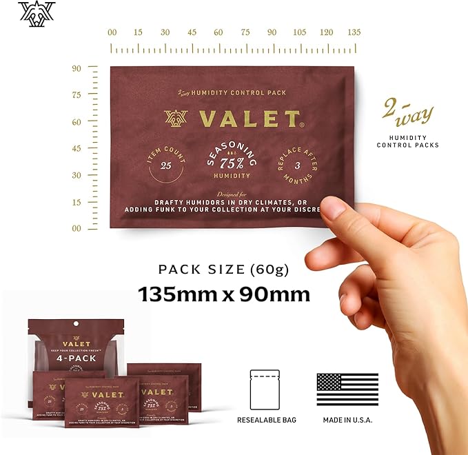 Valet 75% Two-Way Humidity Packs for Wood Containers, 12-Pack, 60g Each, Humidifier Pack Prevents Leaks and Controls Moisture with Natural Craft Paper Design - Image 2