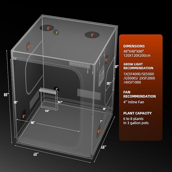 Spider Farmer 4x4 Grow Tent 2025 New, 48"x48"x80", with Hook for Controller and Power Strip, Enlarged View Window, 1680D Thicken Mylar Canvas for Indoor Hydroponic Growing for SF4000, SE5000, G5000 - Image 8
