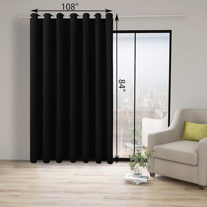 BONZER Room Divider Curtain Grommet Thermal Insulated Wide Blackout Curtains for Bedroom Living Room, 84L x 108W Inch (7L x 9W ft), 1 Panel, Black - Image 3