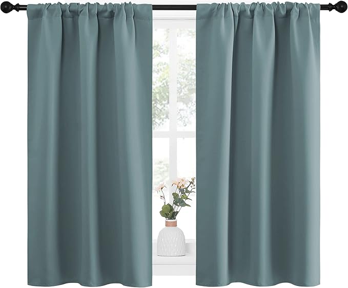 NICETOWN Greyish Blue Blackout Curtains Panels for Window, Thermal Insulated Rod Pocket Blackout Drapes/Draperies for Living Room (2 Panels, W34 x L45 inches) - Image 2