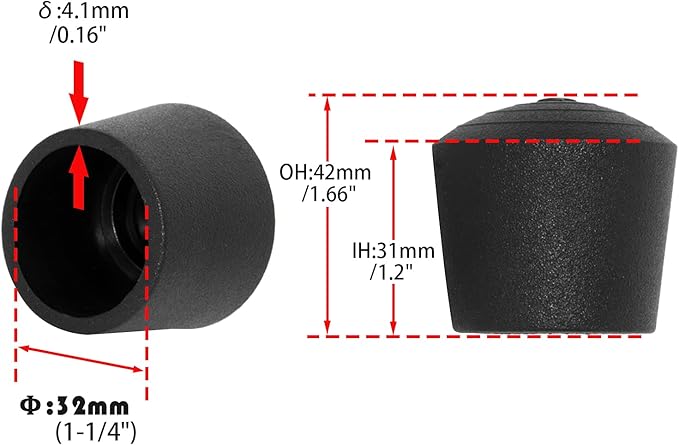 Flyshop 1-1/4", 32 mm, Patio Round Chair Leg Caps, Furniture Table Feet Covers Floor Protectors, Non-Marking Frosted Synthetic Rubber Legs Tips, 8 Pack, Black - Image 2