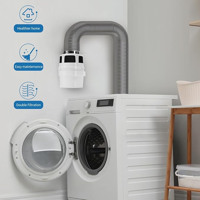 【Upgraded】 NOORNY 3 in 1 Indoor Dryer Vent Kit Lint Trap Bucket Dryer Vent for Apartment - with Double Layer 4-Inch by 5-Feet Gray Proflex Duct, for Electric Clothes Dryers - Image 7