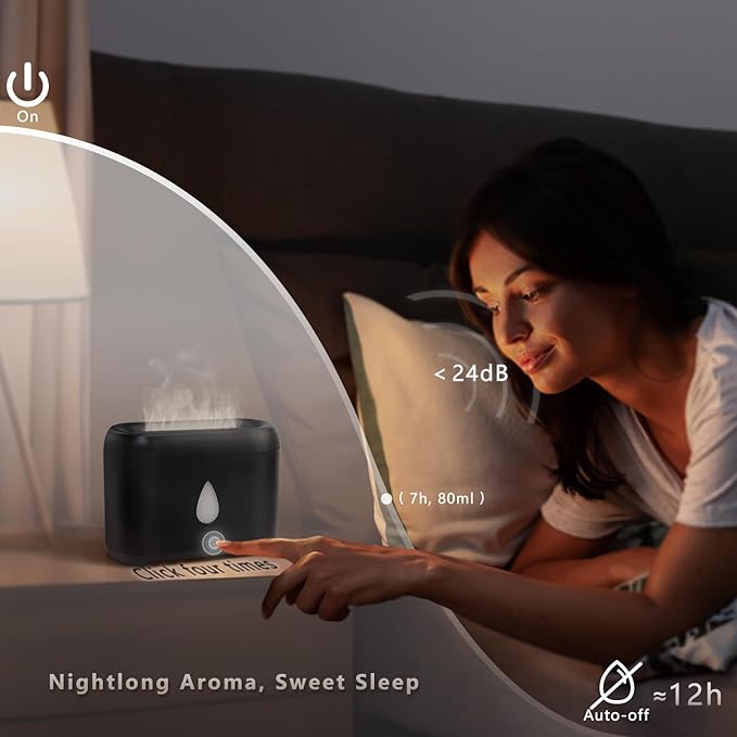 Flame Diffuser for Essential Oils, 200ml Ultrasonic Aroma Diffusers with Cool Mist, Aromatherapy Diffuser with Auto-Off Protection, Small Humidifier for Home,Office,Gift,B(7 Colors)+Oils（Each 5ml） - Image 5