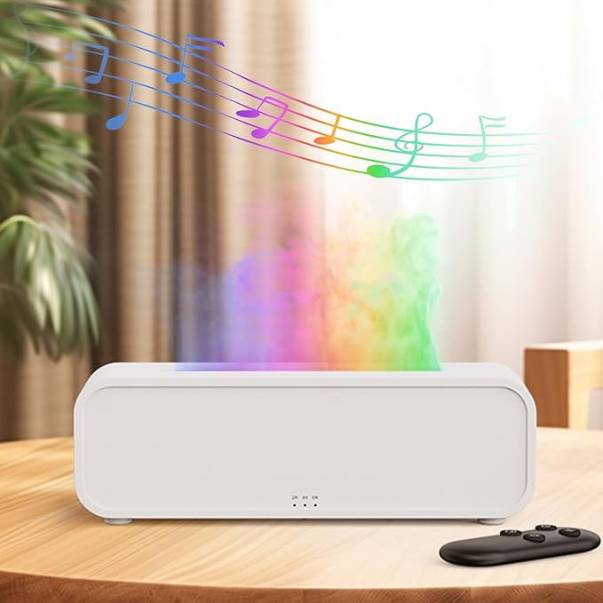Essential Oil Diffuser, Flame Fire Oil Diffuser, 250ml Cool Mist Aromatherapy Humidifier, Scent Aroma Diffuser with 7 Colors Light, Remote Control, Timer & Auto-Off for Home Room (White) by Yaledi