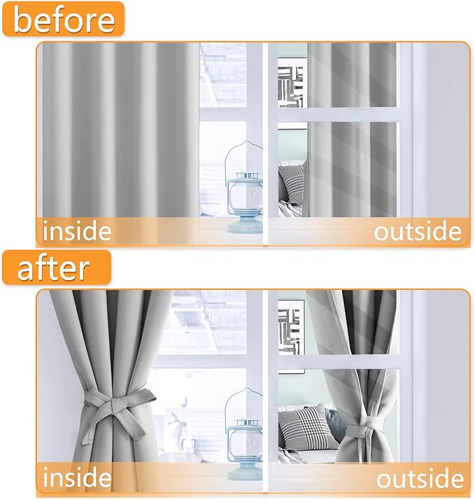 Hiasan Blackout Curtains for Bedroom, 38 x 84 Inches Long - Thermal Insulated & Light Blocking Window Curtains for Living Room, 2 Drape Panels Sewn with Tiebacks, Silver Grey - Image 5