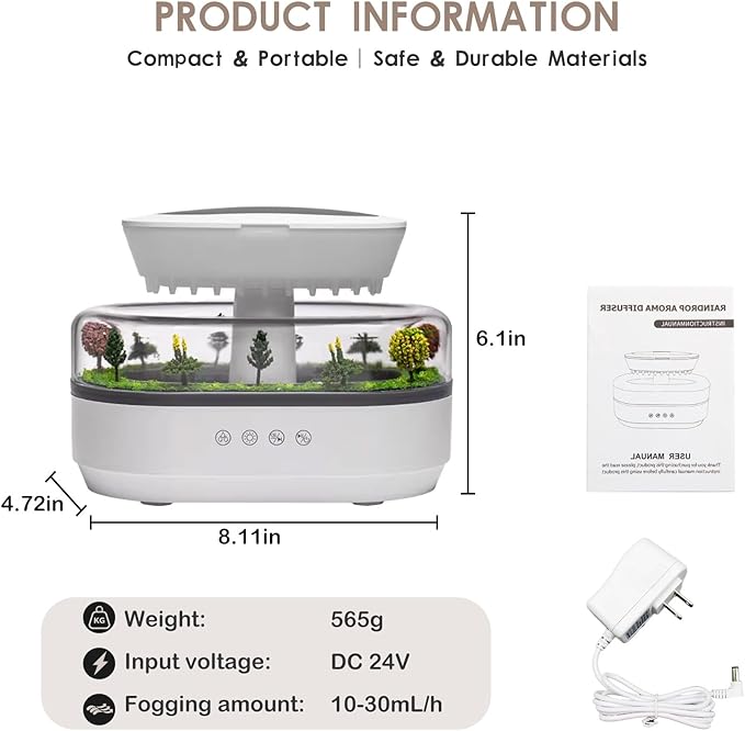 Rain Humidifier – Ultrasonic Rainfall Humidifier with Simulated Water Drop Effect, Quiet Mist for Bedroom, Office & Plants - Image 4