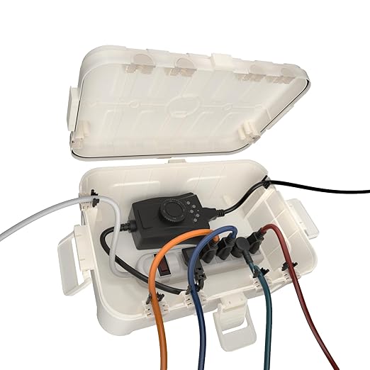 Flemoon Large Outdoor Electrical Box (12.5 x 8.5 x 5 inch), IP54 Waterproof Outdoor Extension Cord Cover Weatherproof, Protect Outlet, Plug, Socket, Timer, Power Strip, Holiday Light Decoration, White by FLEMOON