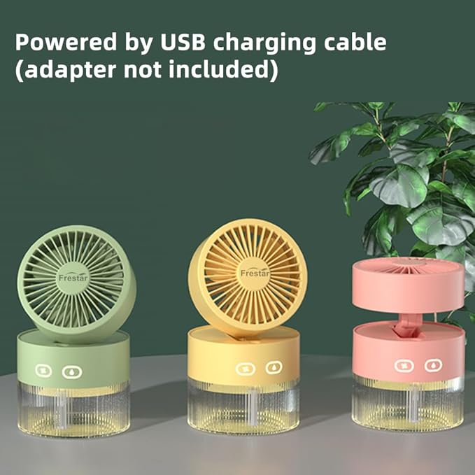 Personal Cooling Fan and Small Air Humidifier 350ml with LED Night Light, Desktop USB Charging Humidifier and Fan 3 in 1 for Office and Small Room, No Battery (Green) - Image 7