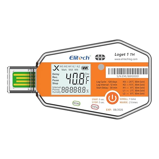 Elitech WHO PQS Certificated Temperature Humidity Data Logger with Light Sensor Single Use Temperature Recorder PDF Report USB Temperature Logger 16000 Points LogEt1-TH by Elitech