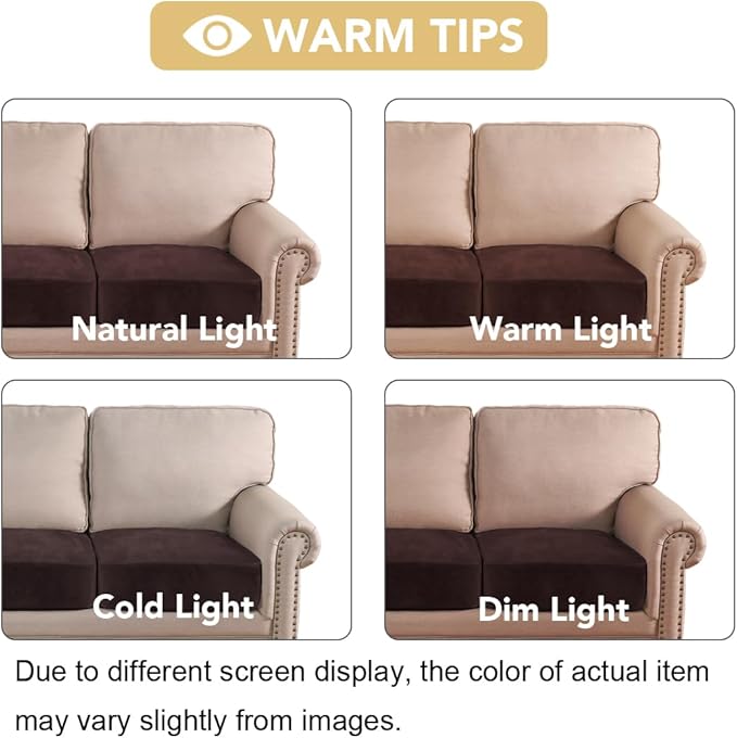 H.VERSAILTEX Velvet Stretch Couch Cushion Cover Plush Cushion Slipcover for Chair Loveseat Sofa Cushion Furniture Protector Seat Cushion Sofa Cover (3 Piece XL Sofa Cushion Covers, Brown) - Image 6