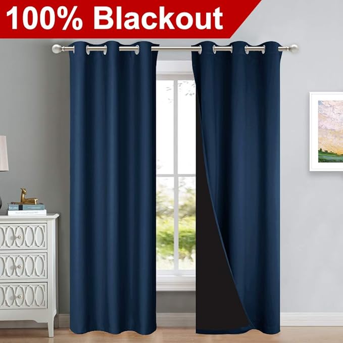 NICETOWN Blackout Room Warming Curtains 80 inches Long, Full Light Blocking Drapes with Black Liner for Nursery, Thermal Insulated Draperies for Hall, Villa (Navy Blue, 2 Pieces, 42" Wide Each Panel) - Image 2