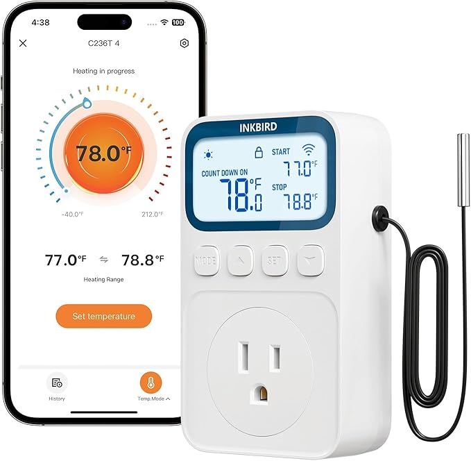 INKBIRD Plug in Thermostat WiFi 1800W 15A Heating Cooling Timer Countdown Mode by Inkbird