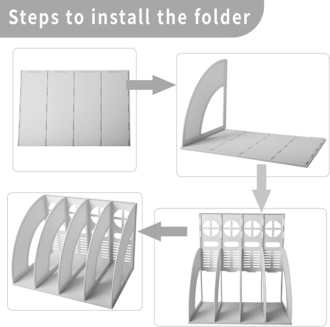 Marte Vanci Magazine File Holder Desktop Book Organizer Plastic Storage Sturdy Vertical 4 Section Folder (Light Gray) - Image 4