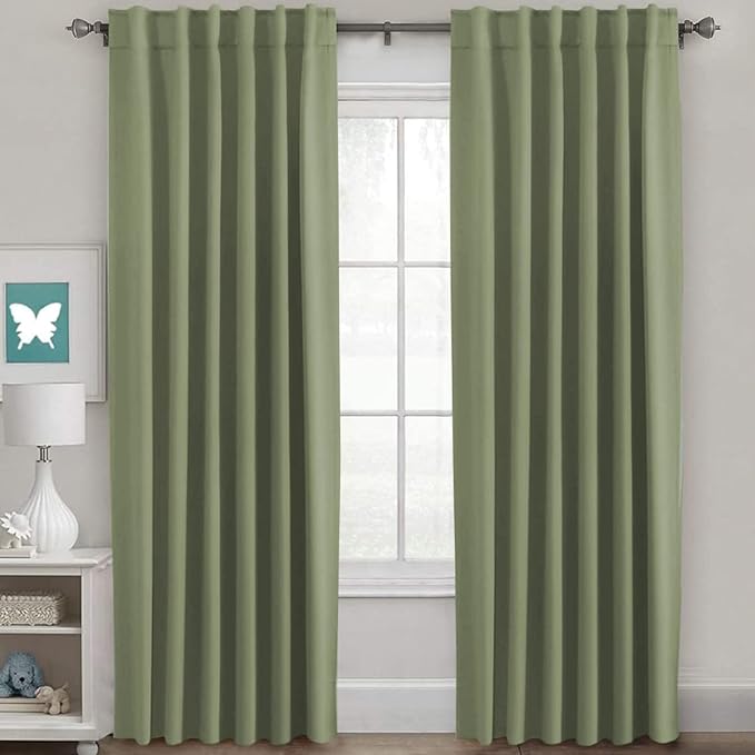 H.VERSAILTEX Blackout Curtains for Living Room Thermal Insulated Window Treatment Panels Room Darkening Blackout Drapes Back Tab/Rod Pocket Bedroom Draperies, 52 x 84 Inch, Sage, 2 Panels by HVERSAILTEX