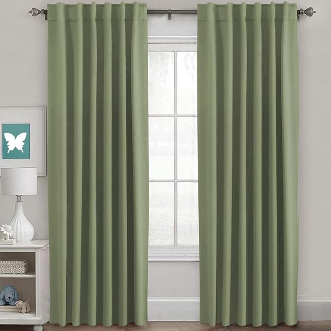 H.VERSAILTEX Blackout Curtains for Living Room Thermal Insulated Window Treatment Panels Room Darkening Blackout Drapes Back Tab/Rod Pocket Bedroom Draperies, 52 x 96 Inch, Sage, 2 Panels by HVERSAILTEX