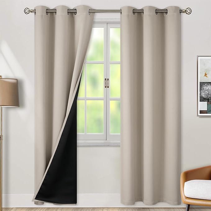 BGment Thermal Insulated 100% Blackout Curtains for Bedroom with Black Liner, Double Layer Full Room Darkening Noise Reducing Grommet Curtain (42 x 84 Inch, Cashmere, 2 Panels) by BGment