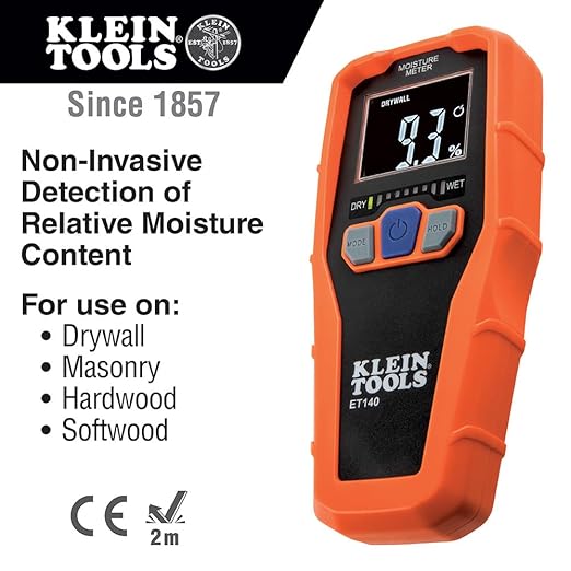 Klein Tools ET140 Pinless Moisture Meter for Non-Destructive Moisture Detection in Drywall, Wood, and Masonry; Detects up to 3/4-Inch Below Surface - Image 2
