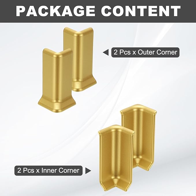 uxcell Self Adhesive Baseboard Corner Blocks, 3.23 Inch Wall Edge Corner Protector 2 Inside + 2 Outside Corners-Connector for Wall Floor Furniture Edge(Gold) - Image 3