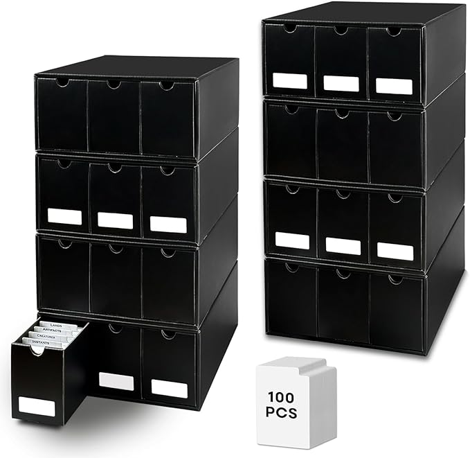 Trading Card Storage Box with 100 Dividers, Cardboard Collectors Cards Organizer Box for MTG Baseball Sports Collection (Black- 24 drawer) by Fageverld
