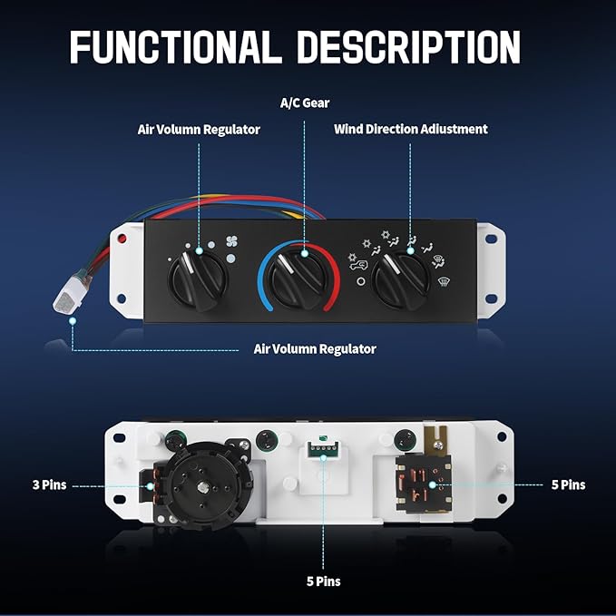 A/C Heater Control Panel with Blower Motor Switch Compatible with 1999-2004 Jeep Wrangler TJ, Climate Control Module Replace 55037473AB, BL101, HS-373 - Image 5