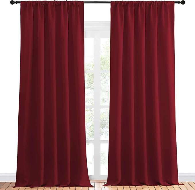 NICETOWN Living Room Curtains for Window - Energy Efficient & Noise Reducing Thermal Insulated Rod Pocket Blackout Drapes/Draperies for Living Room (Burgundy Red, 2 Panels, W52 inches x L95 inches) - Image 2