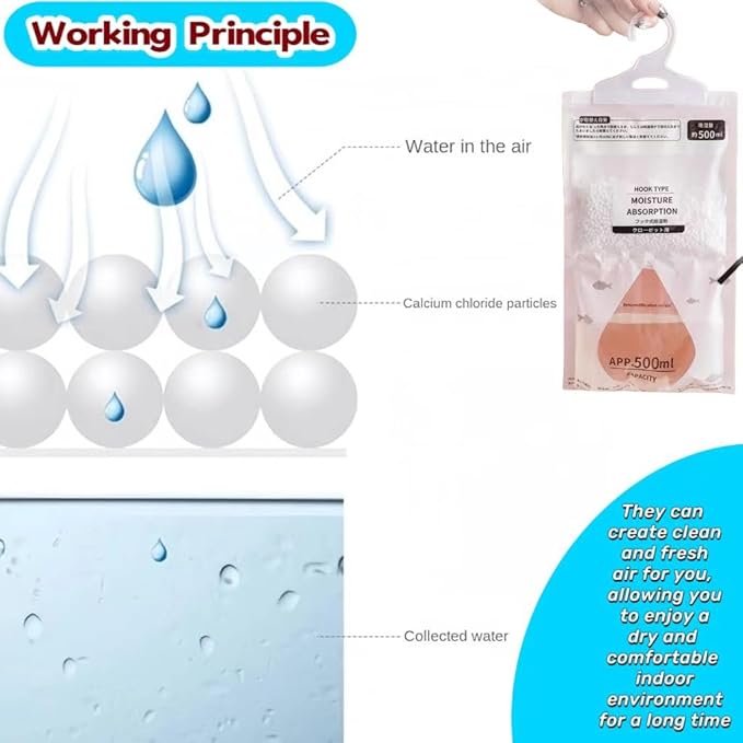 Moisture Absorbers Packets, Dehumidifier Bags, Hanging Moisture Absorber Bag, Humidity Packs,Closet Dehumidifier,Unscented Desiccant in Wardrobes, Bedrooms, Bathrooms,Kitchen(6 pack) - Image 5