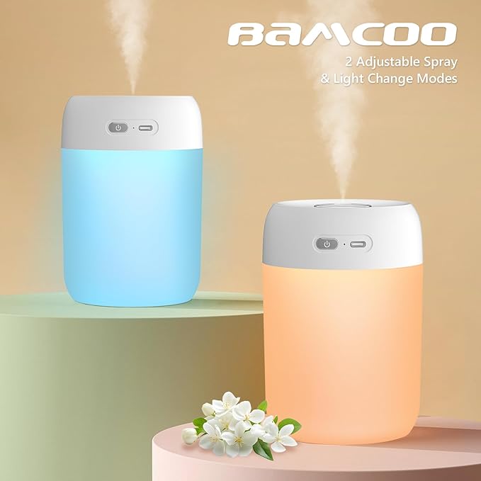 Portable Small Humidifier, 650ml Colorful Mini Humidifier for Bedroom, Office Desktop, Baby Room, Plants, Cool Mist Humidifiers(White) - Image 4