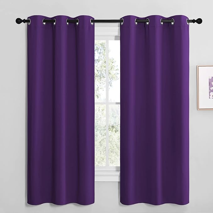 NICETOWN Kitchen Short Blackout Curtains, Home Decoration Thermal Insulated Solid Ring Top Blackout Curtains/Drapes for Bedroom(Set of 2, 42 x 68 Inch, Royal Purple) by NICETOWN