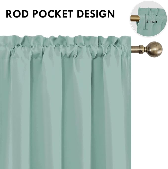 DWCN Blackout Curtains Thermal Insulated, Energy Saving & Noise Reducing Bedroom and Living Room Curtains, Sage Green, W 52x L 63 Inch, Set of 2 Rod Pocket Curtain Panels - Image 4