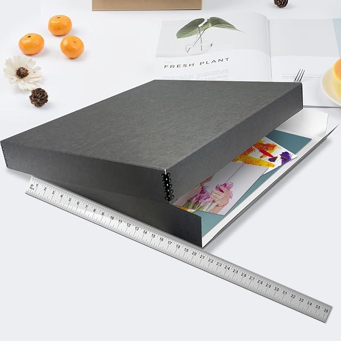 Lineco Museum Archival Storage Box, 20.75x24.75x3 in. Drop Front Design. Acid-Free with Metal Edge. Organize Photos, Pictures, Prints, Documents, Crafts, DIY. Gray, 2 Pack - Image 3