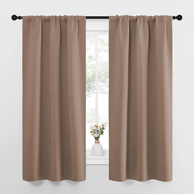 NICETOWN Kitchen Window Blackout Curtains - Window Treatment Thermal Insulated Rod Pocket Small Blackout Draperies/Drapes for Bedroom/Kitchen (Cappuccino, Set of 2, 34 in x 63 in (W x L)) by NICETOWN