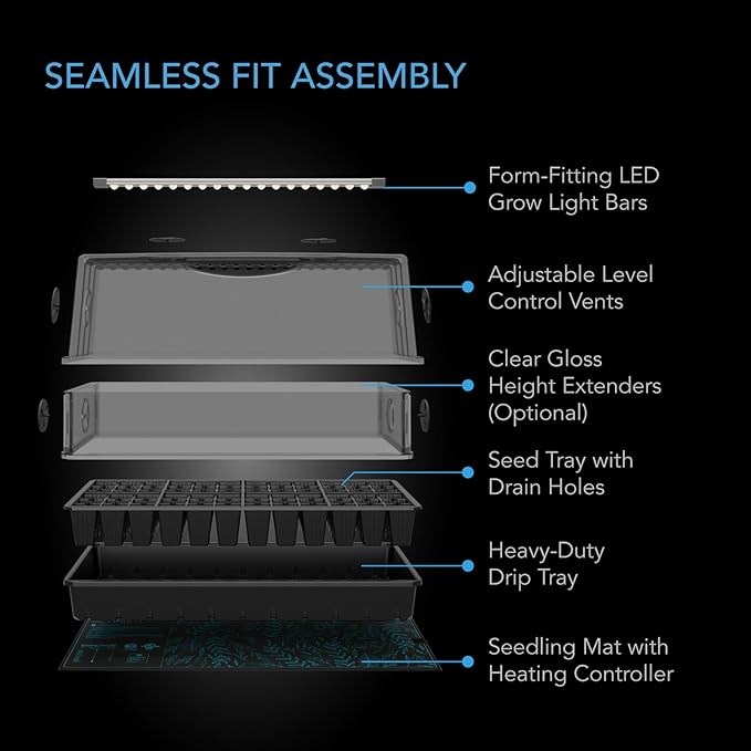 AC Infinity Heavy-Duty Large Humidity Dome 6x12 Germination Kit, Full Spectrum LED Grow Light Bars w/Samsung LM301H EVO LEDs, Heat Mat, 3 mm Thickest Dome, Trays, Extension Panels, for Seed Starting - Image 5