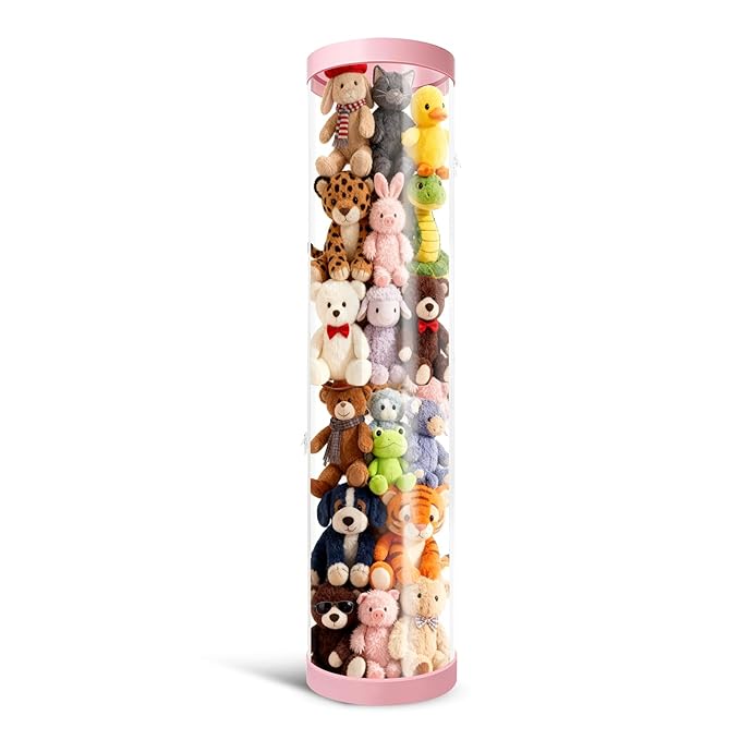 Stuffed Animal Storage Tube, 47x11 Inch Large Capacity Toy Storage Organizer with Zipper - Easy Assembly & Space Saving for Plush Toys, Ideal for Playrooms Living Room Bedrooms Cute Pink by Mocuba