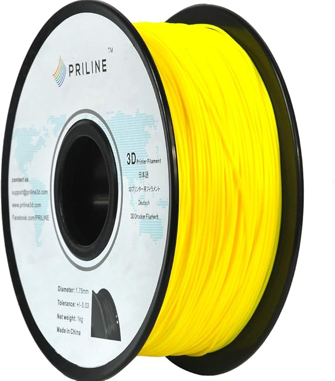 TPU Filament，PRILINE 98A TPU Flexible Soft 3D Printer Filament，1KG 1.75mm Spool Durable Flexible Material, Yellow by PRILINE