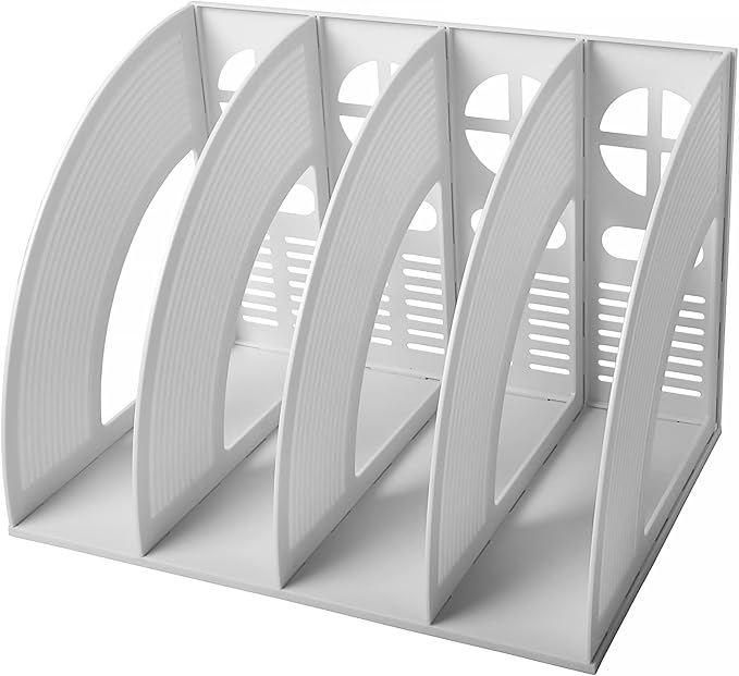 Marte Vanci Magazine File Holder Desktop Book Organizer Plastic Storage Sturdy Vertical 4 Section Folder (Light Gray) by MarteVanci