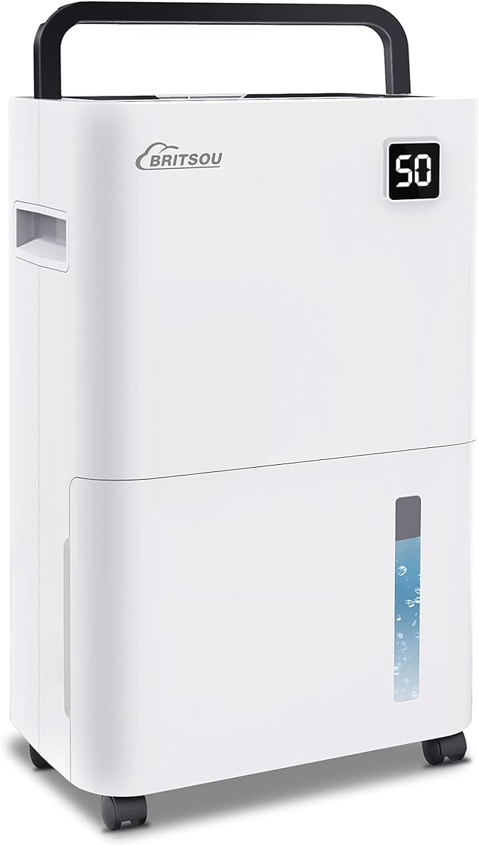 Britsou 50 Pints Dehumidifier for Basement with Drain Hose - Quiet Smart Operation with 3 Modes, 24HR Timer - Ideal for Home Bedroom, Bathroom, Small to Large Rooms by BritsouHomeDehumidifier