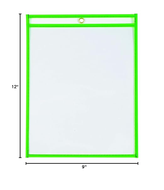 Box USA Neon Stitched Job Ticket Holders, Top Loading, 9 x 12", Clear with Neon Green Edging, Reusable Vinyl, Dry Erase, Use to Protect/Store Documents in The Office and Warehouse, Case of 15 - Image 2