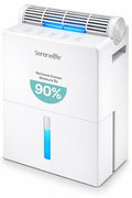SereneLife Dehumidifiers for Home, 91 Oz Quiet Dehumidifier for Bedroom, Bathroom, Basement with Removable Cylinder For Closet, Timer, Sleep Mode & Smart Humidity Control, Covers 1500 Sq. Ft, White by SereneLife