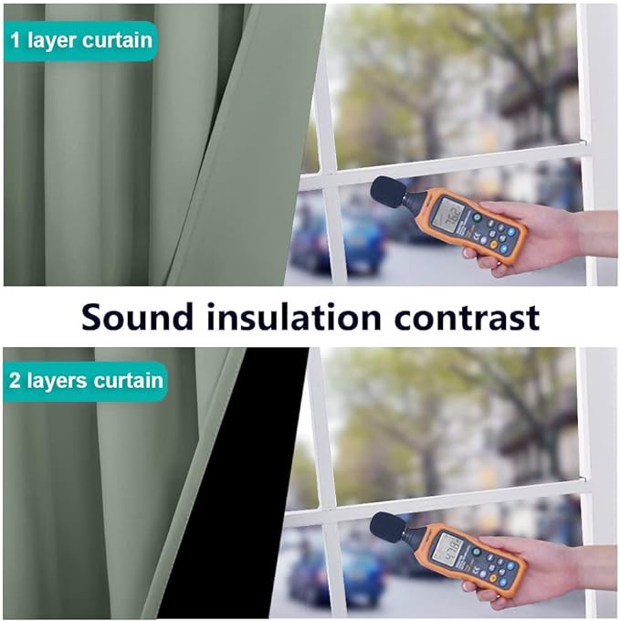 NICETOWN Greyish Green 100% Blackout Window Curtain Panel, Cold and Full Light Blocking Drape with Black Liner for Nursery, 84 inches Drop Thermal Insulated Draperies (1 PC, 52 inches Wide Each Panel) - Image 4