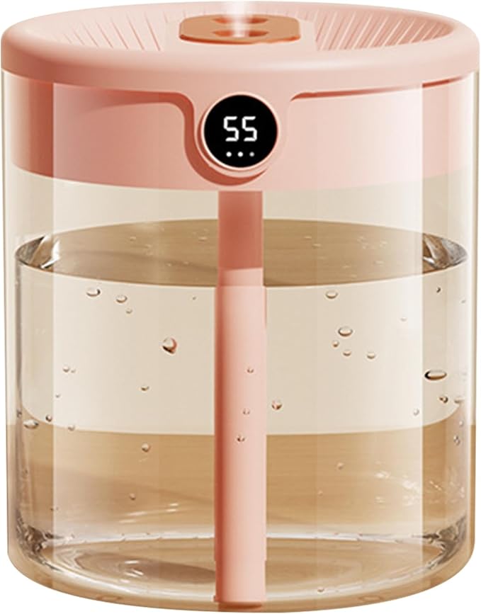 2L Humidifier, Double Nozzle Humidifier, Top Fill Cool Mist Humidifier, USB Humidifier with LCD Humidity Display, Large Capacity Fragrance Oil Diffuser for Home Bedroom[Pink] by HUAOSN